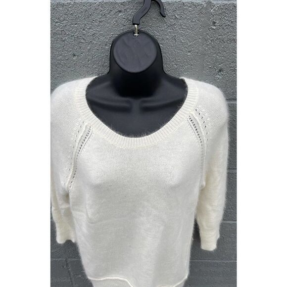 Cynthia Rowley Sweater womens sz large white pullover quarter sleeve rabbit hair - Picture 3 of 11